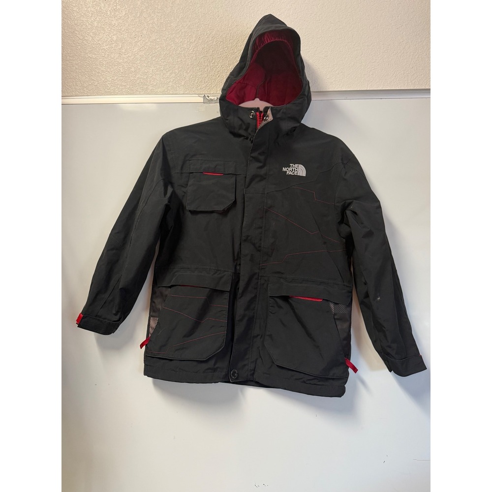 The North Face Boys Black Red Hooded Windbreaker Jacket Size M 10/12
